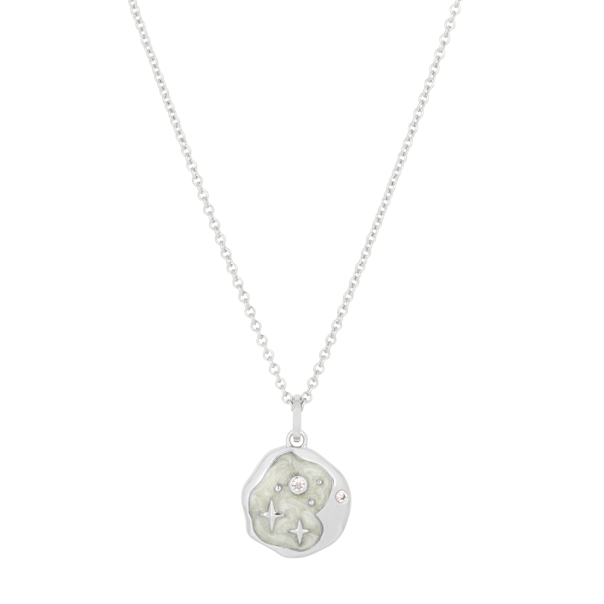Pink Opal and Pearl Enamel Starry Night Silver Necklace