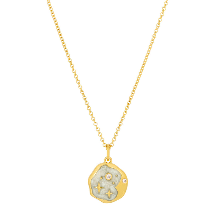 Halskette „Sternennacht“ aus Pinkopal, Perle und Emaille in Gold