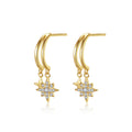 Trinity Luxe Mini Sterling Silver Double Hoop Earrings With Star Charms
