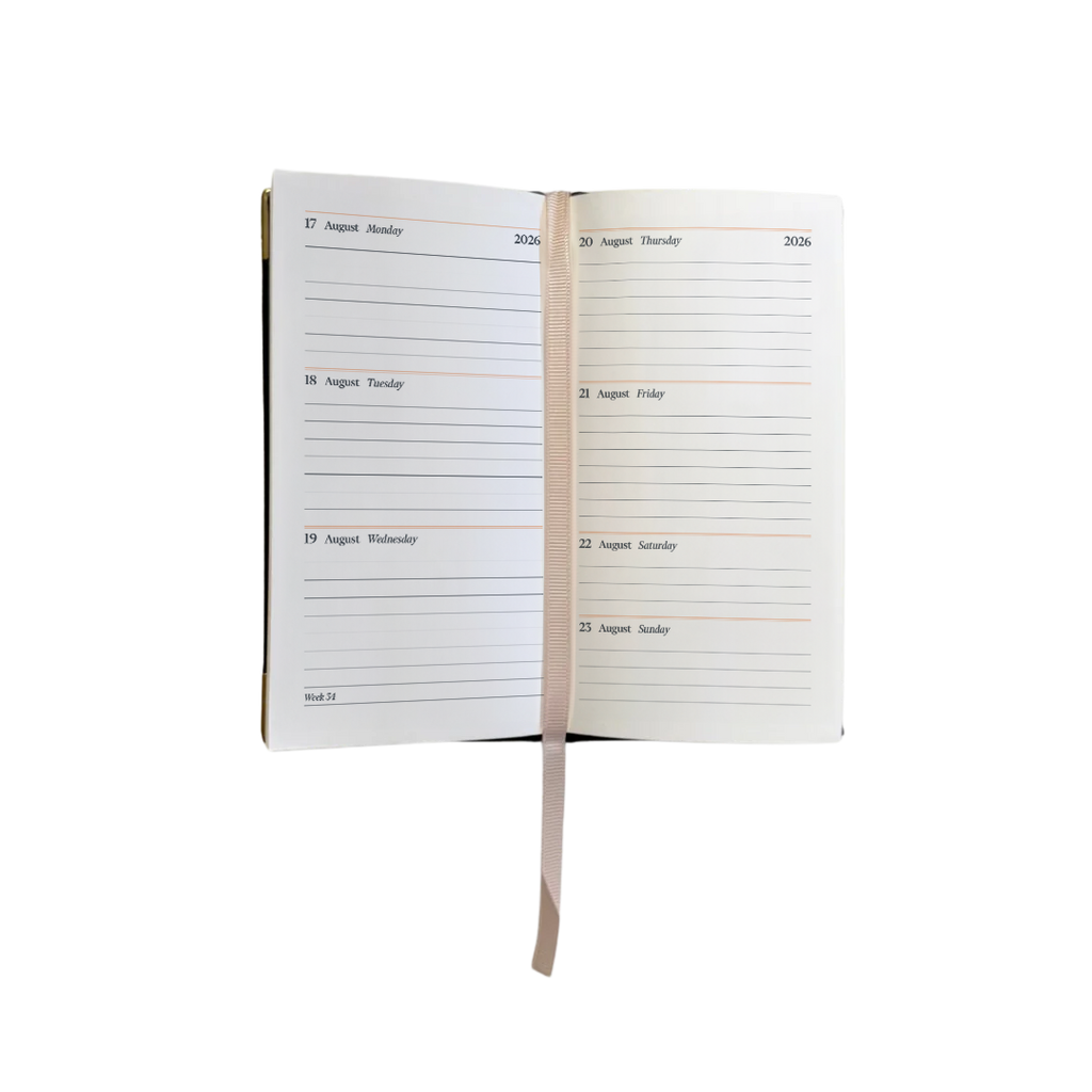 2026 Leather Portrait Pocket Diary - Week-to-View Planner- Black (PL-26)