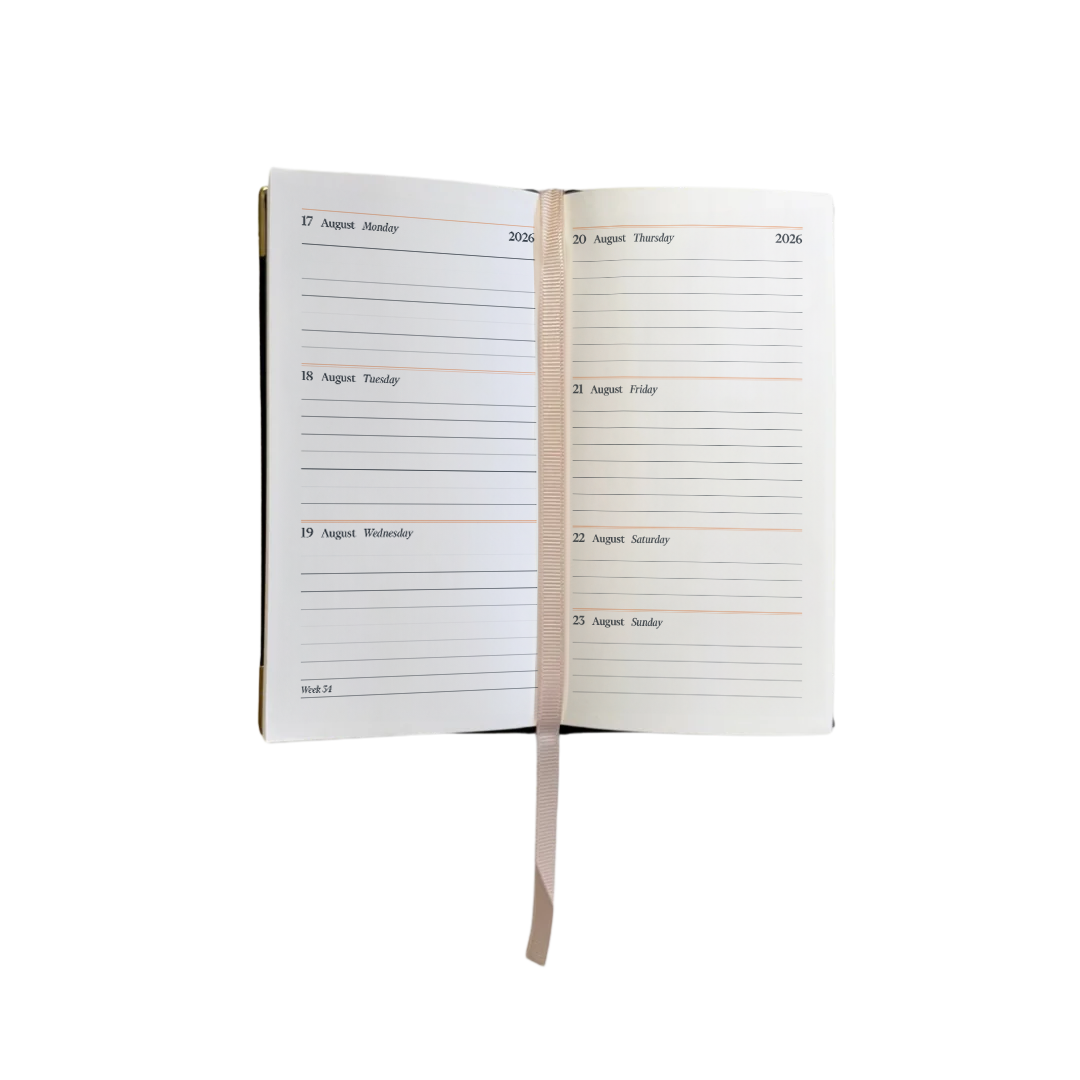 2026 Leather Portrait Pocket Diary - Week-to-View Planner- Black (PL-26)