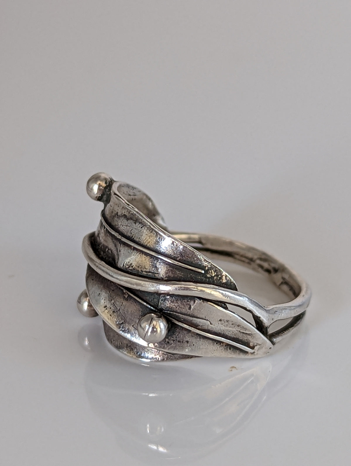 925 Silver Leaves Ring with Silver Buds – Nature-Inspired Gift