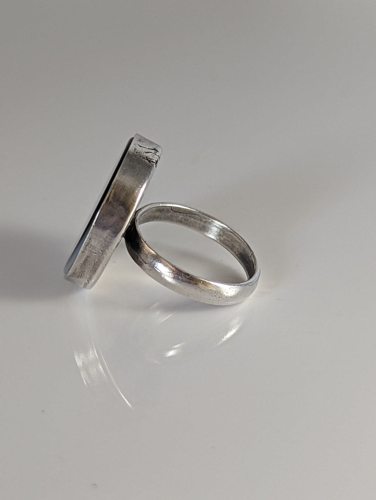 Silver Steed Large Unique Black and White Mass Silver Ring