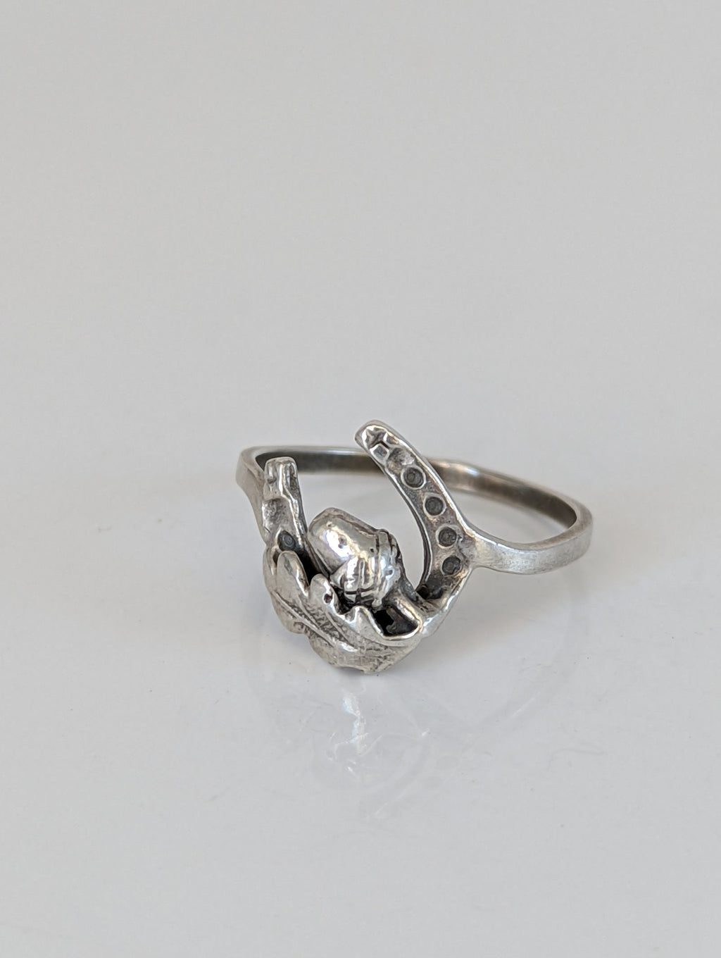 925 Silver Horseshoe, Acorn & Oak Leaf Ring – Symbolic Nature Gift