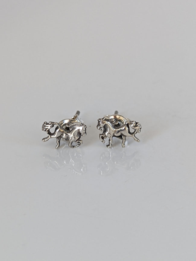 925 Silver Galloping Horse Studs – Handmade Equestrian Earrings