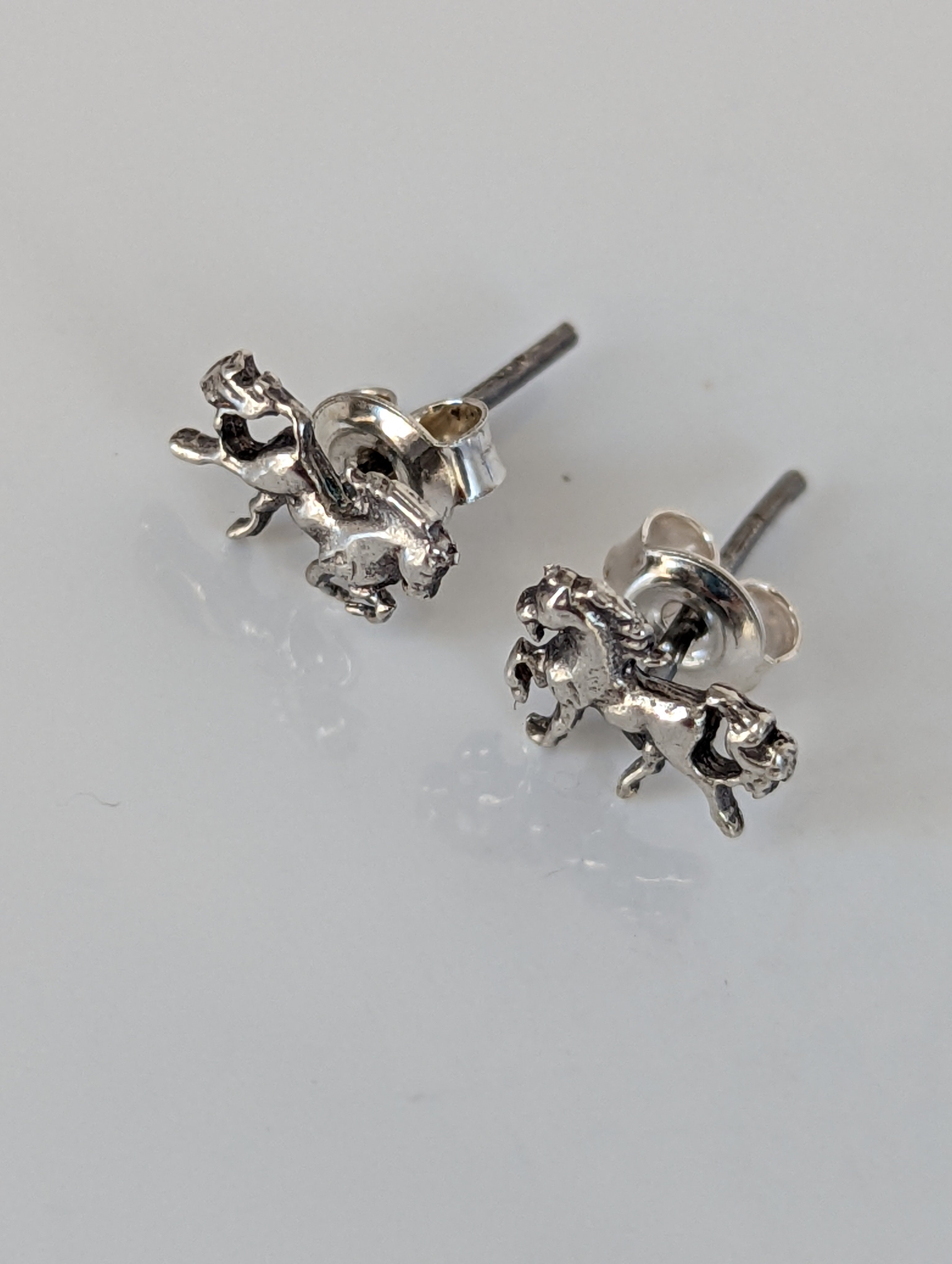 925 Silver Galloping Horse Studs – Handmade Equestrian Earrings