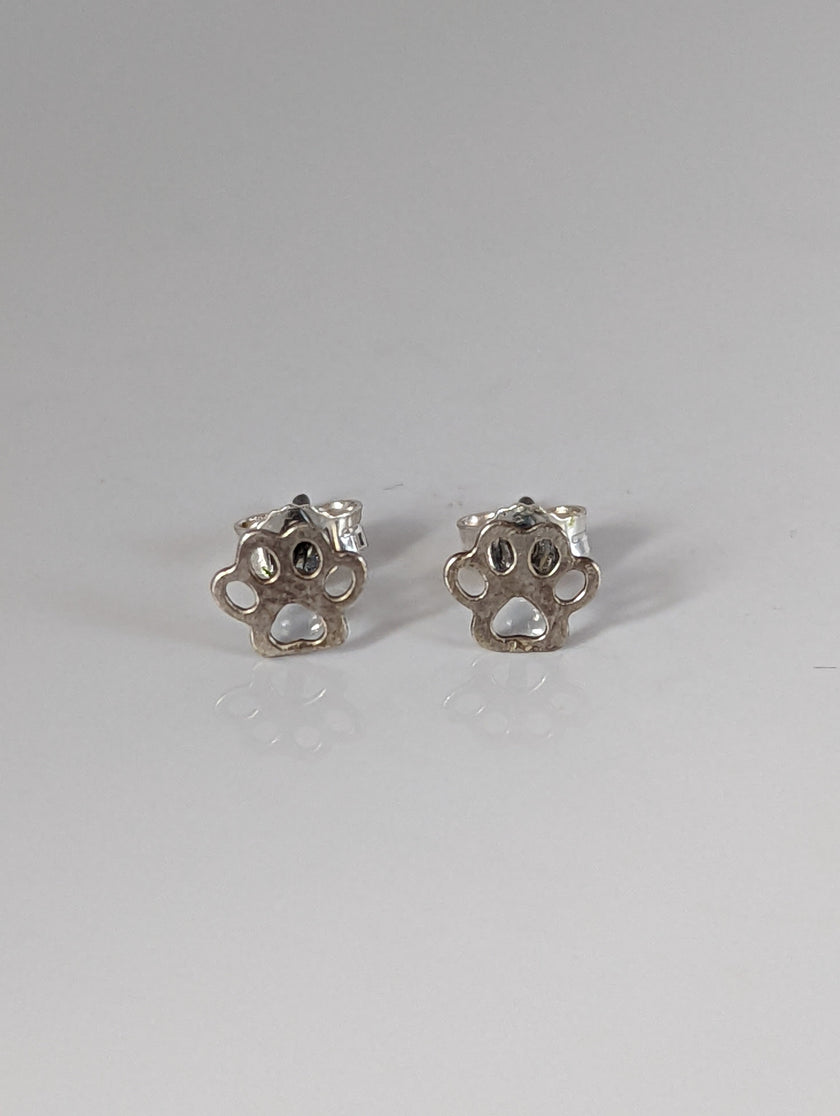 Silver Steed Silver Dog Paws 1 Stud Earrings