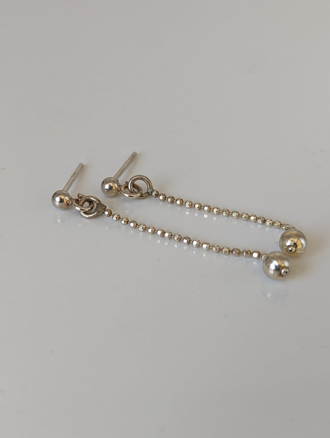 Silver Steed Long Delivate Silver Ball Stud Earrings