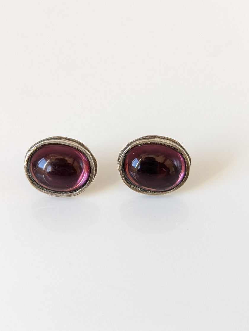 Silver Steed Purple Ovals Stud Earrings