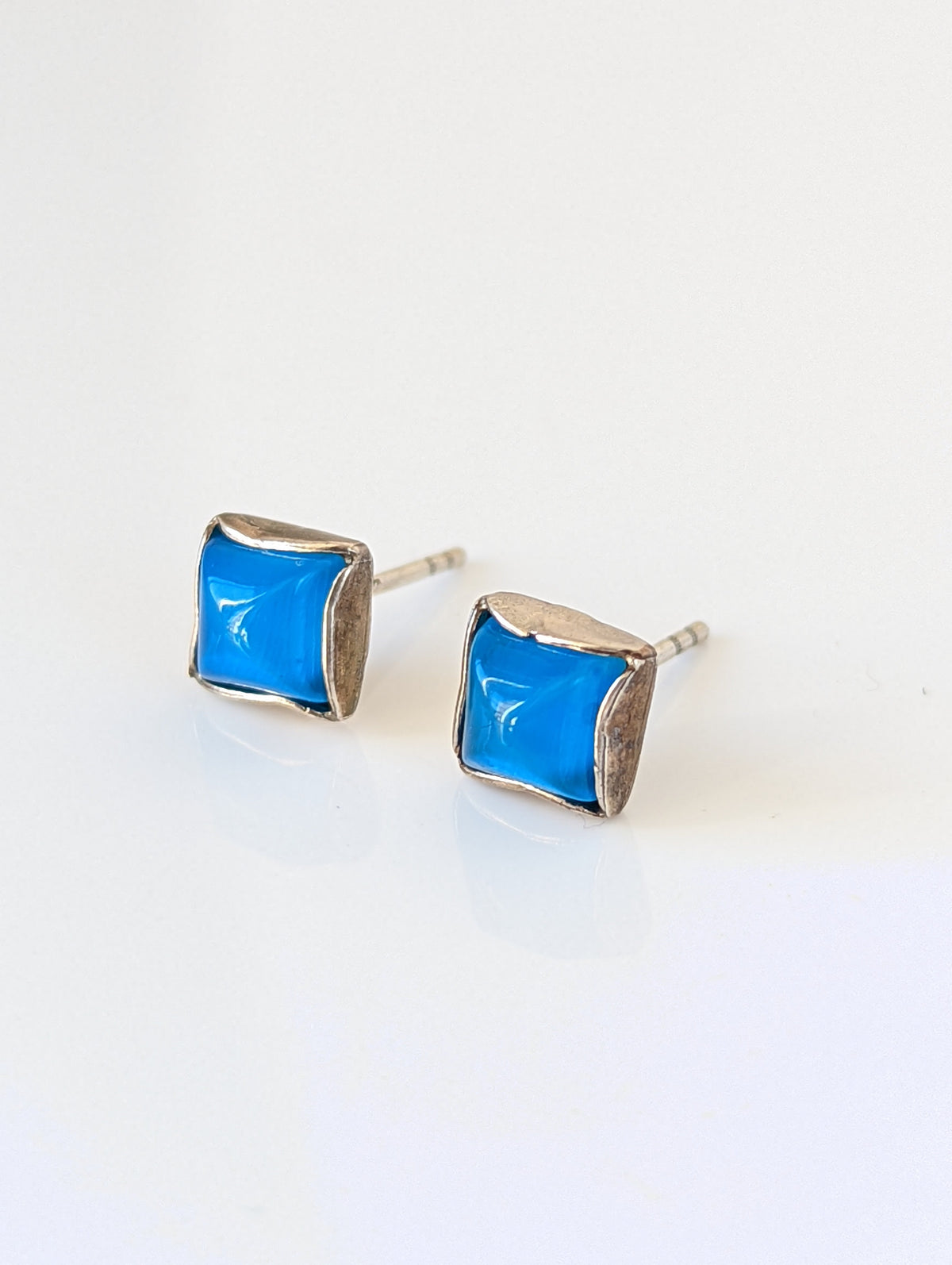 Silver Steed Square Coloured Stud Earrings