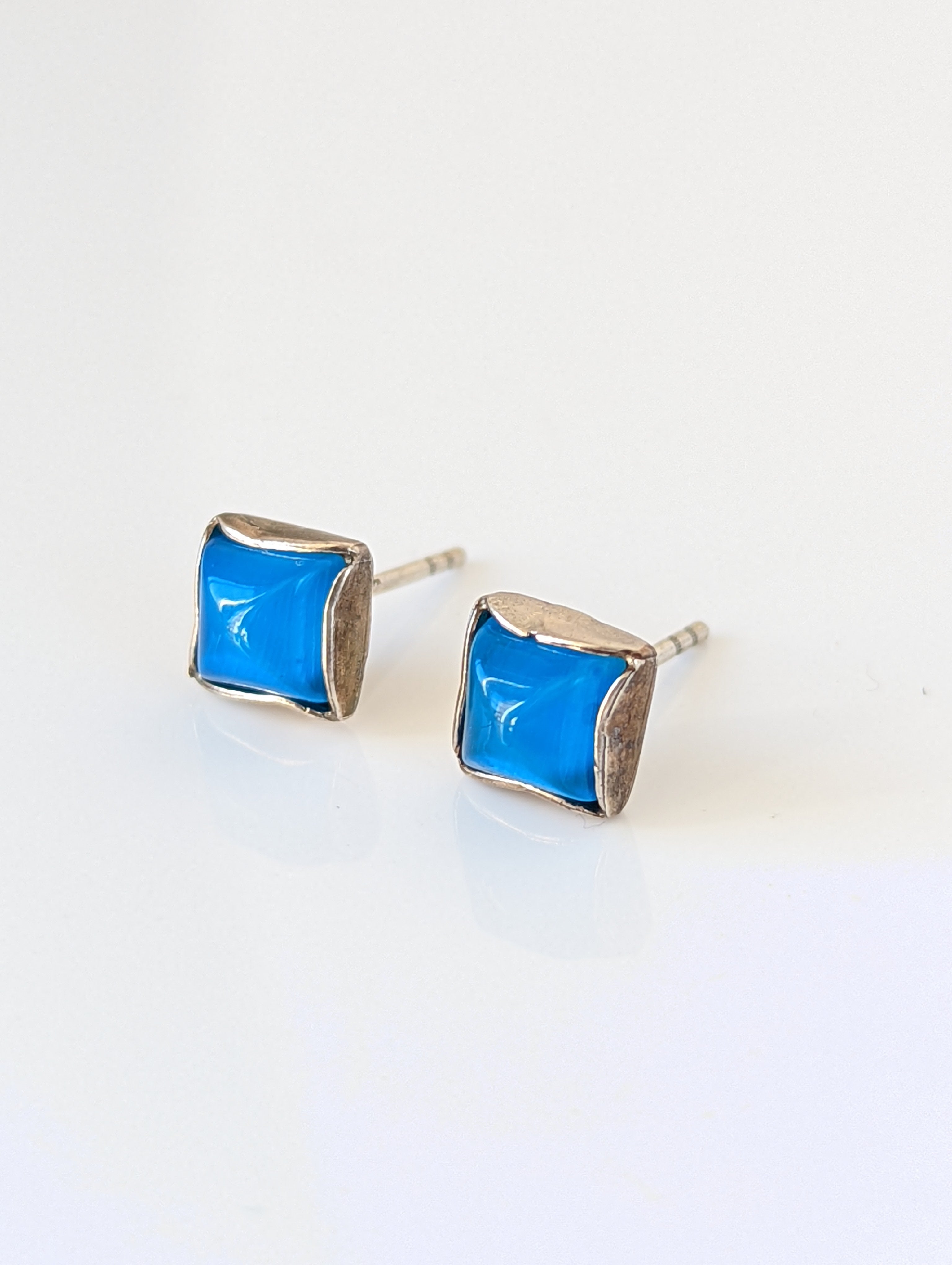 Silver Steed Square Coloured Stud Earrings