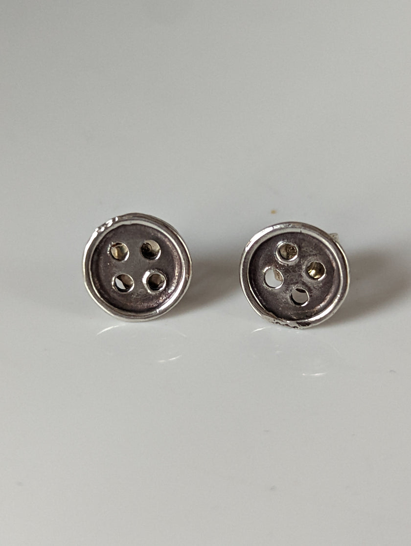 Silver Steed Button Stud Earrings