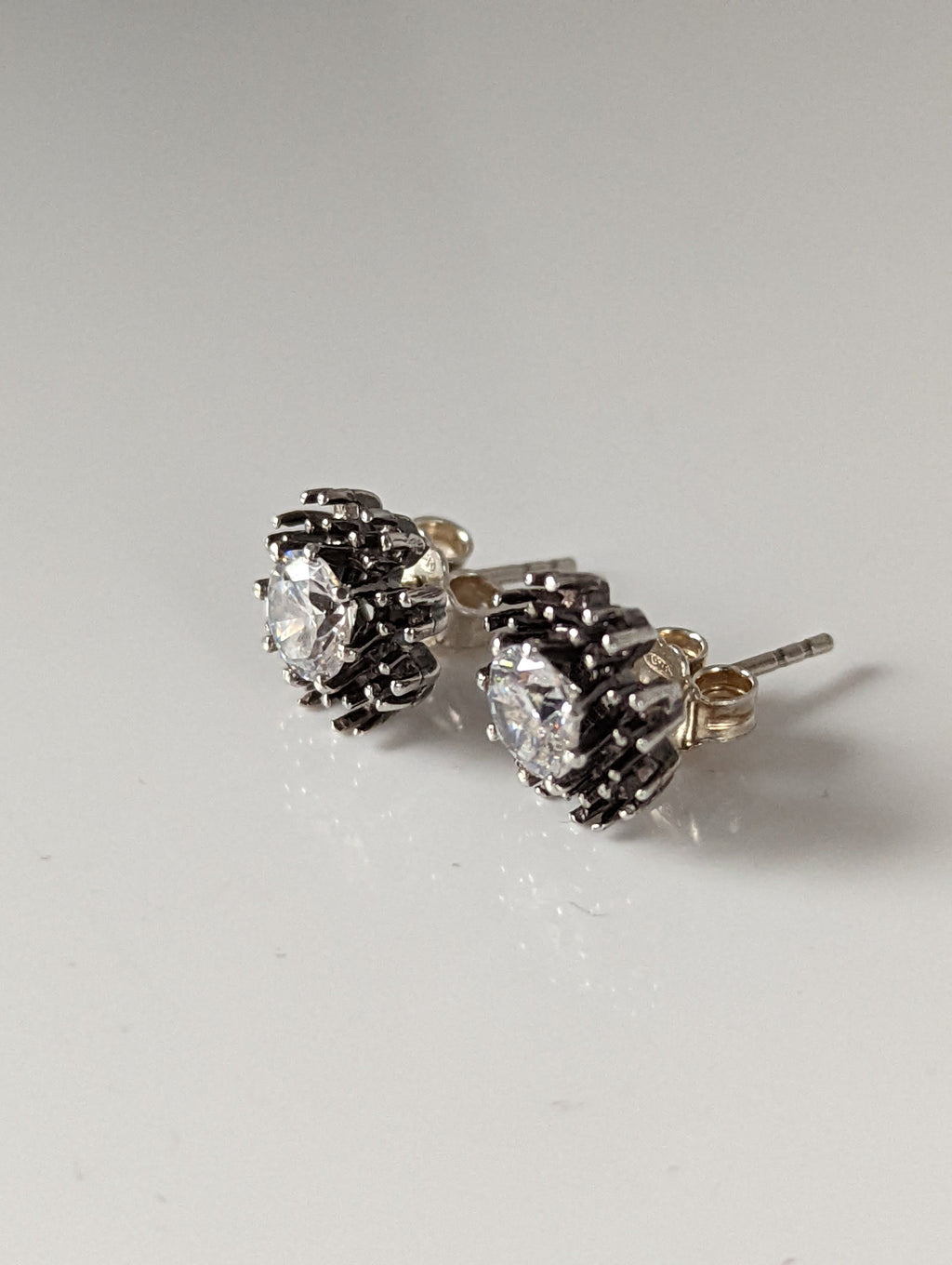 Silver Steed Crystal Sunflower Stud Earrings