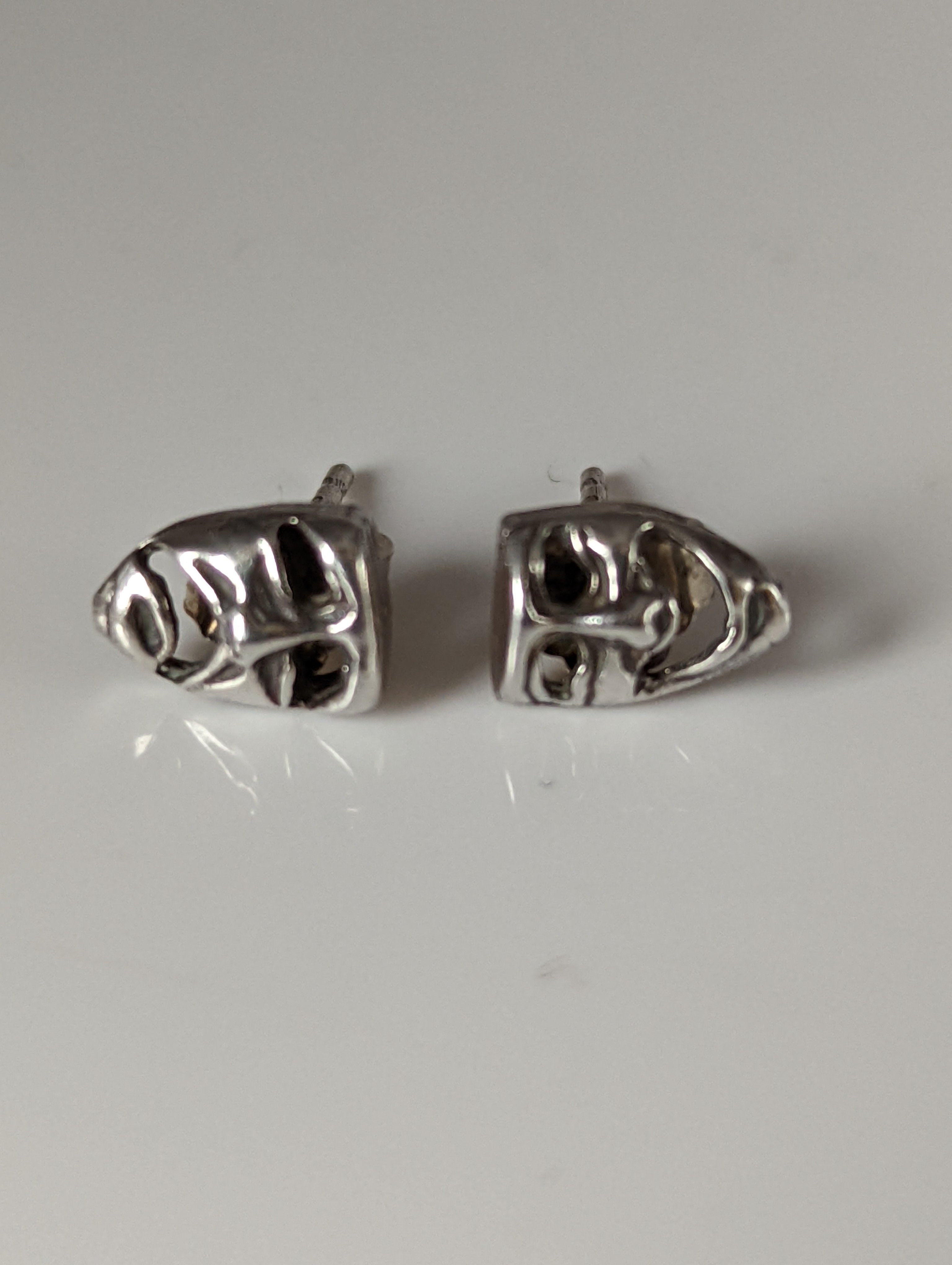 Silver Steed Comedy Tragedy Masks Stud Earrings