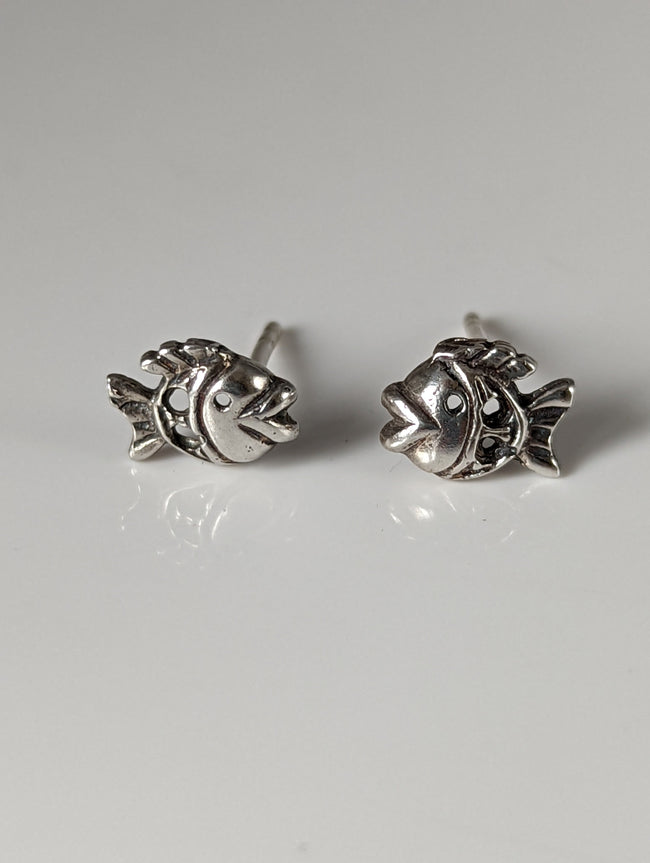 Silver Steed Fish Stud Earrings