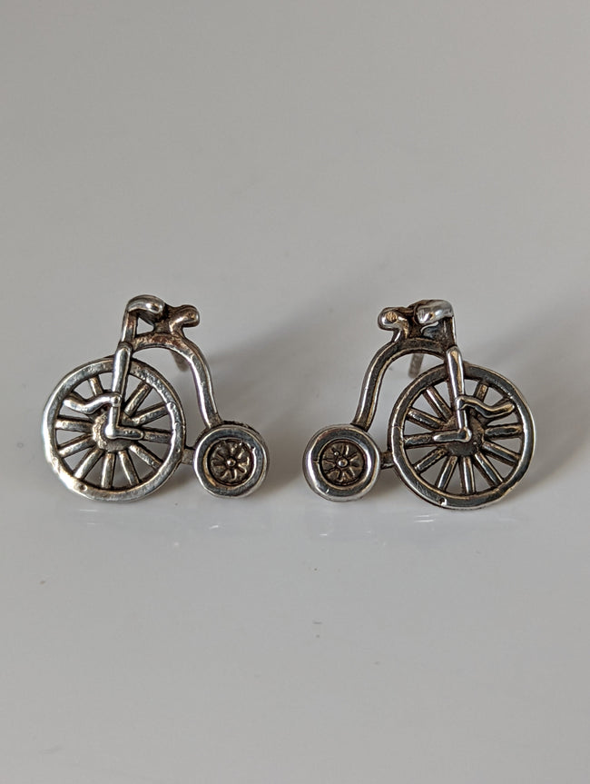 Silver Steed Penny Farthing Bike Stud Earrings