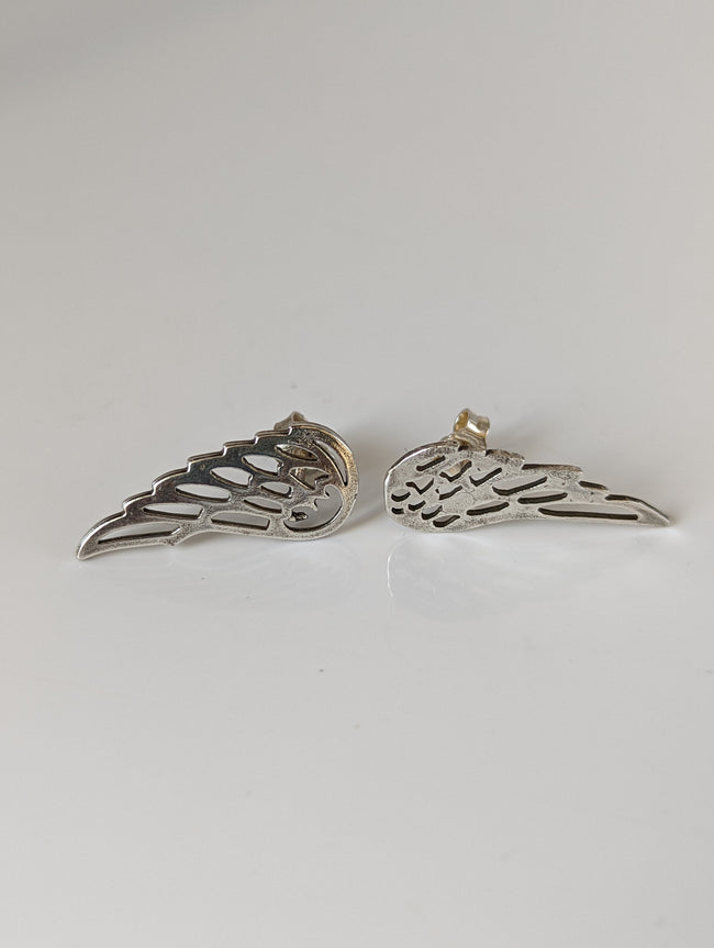 Silver Steed Angel Wings Stud Earrings