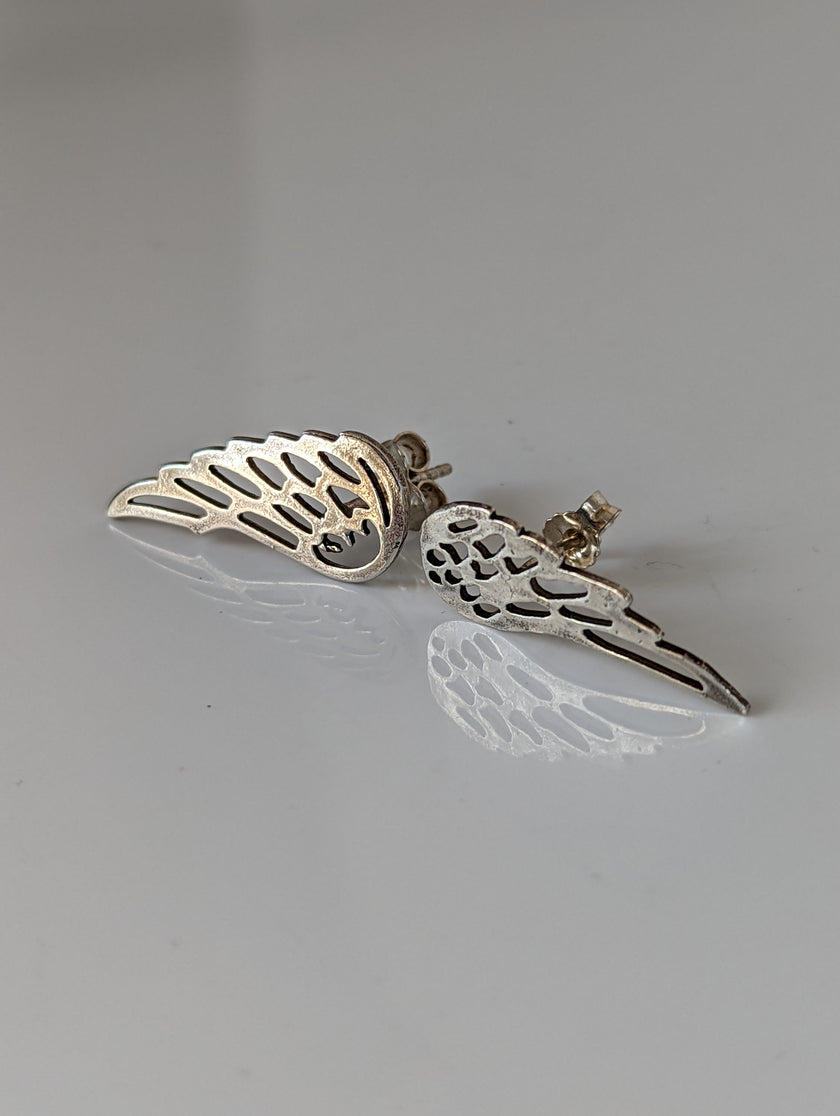 Silver Steed Angel Wings Stud Earrings