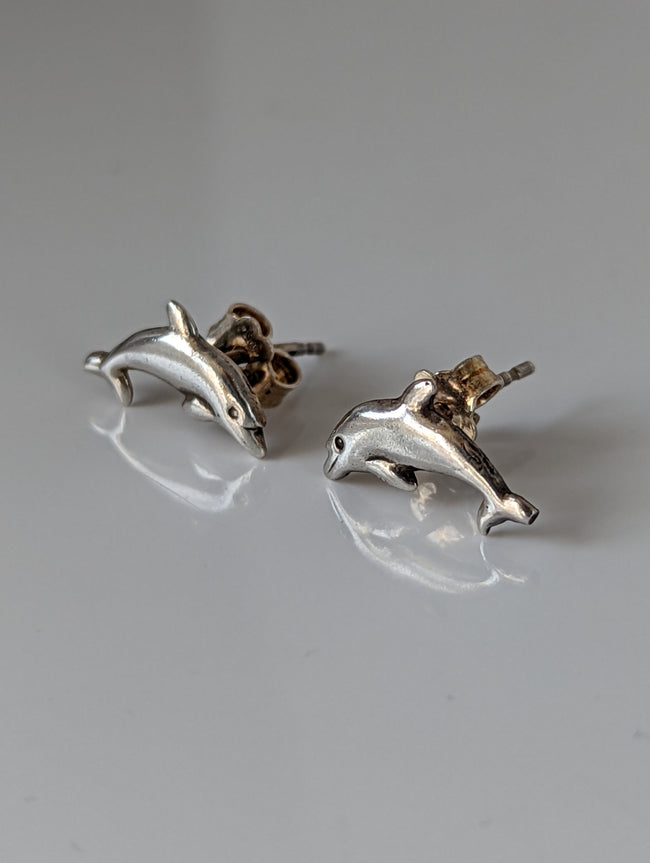 Silver Steed Dolphin Stud Earrings