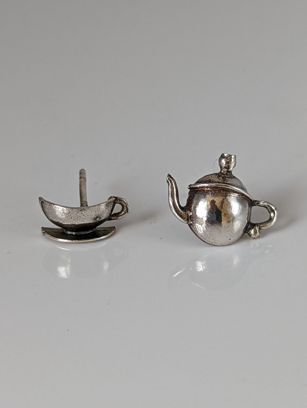 Silver Steed Tea Set Stud Earrings