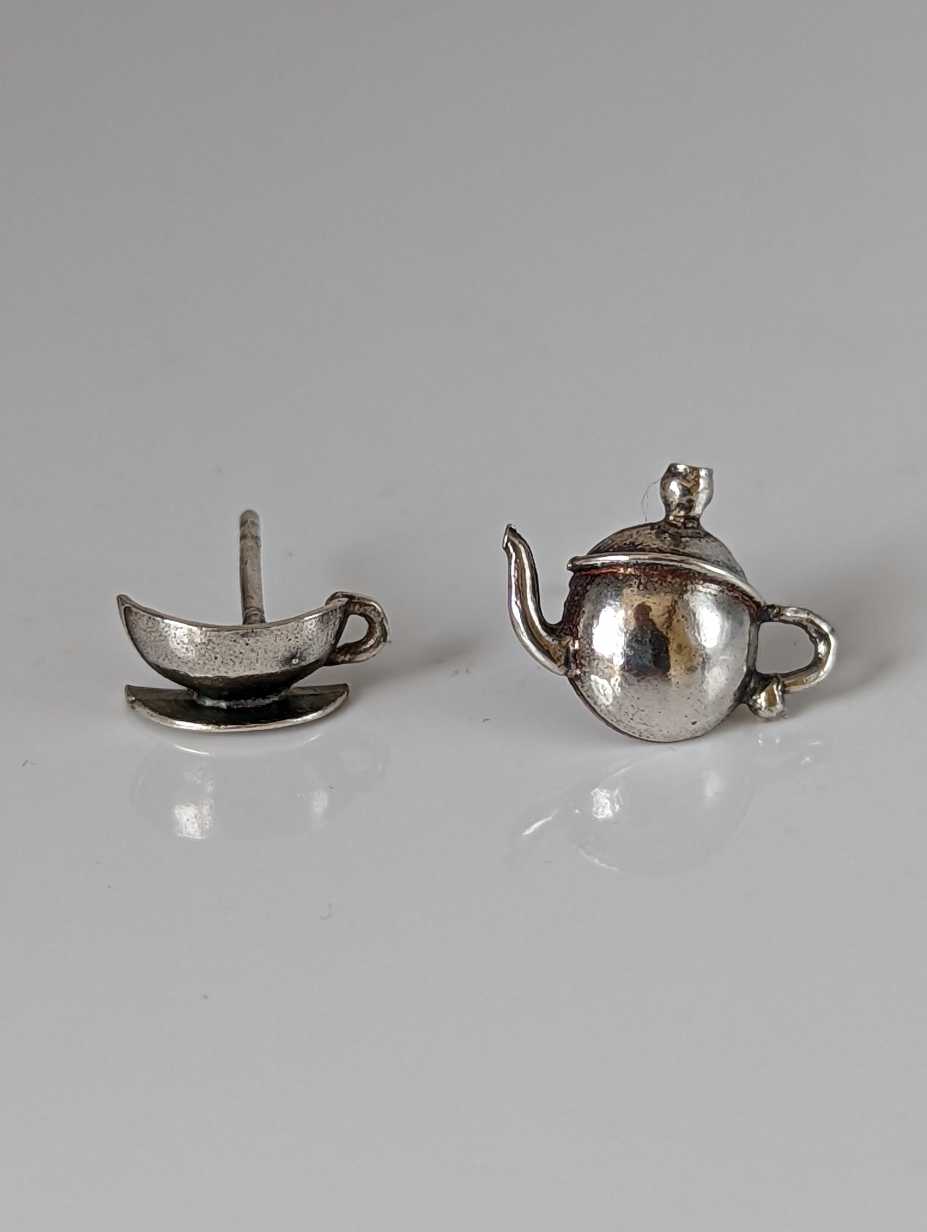 Silver Steed Tea Set Stud Earrings