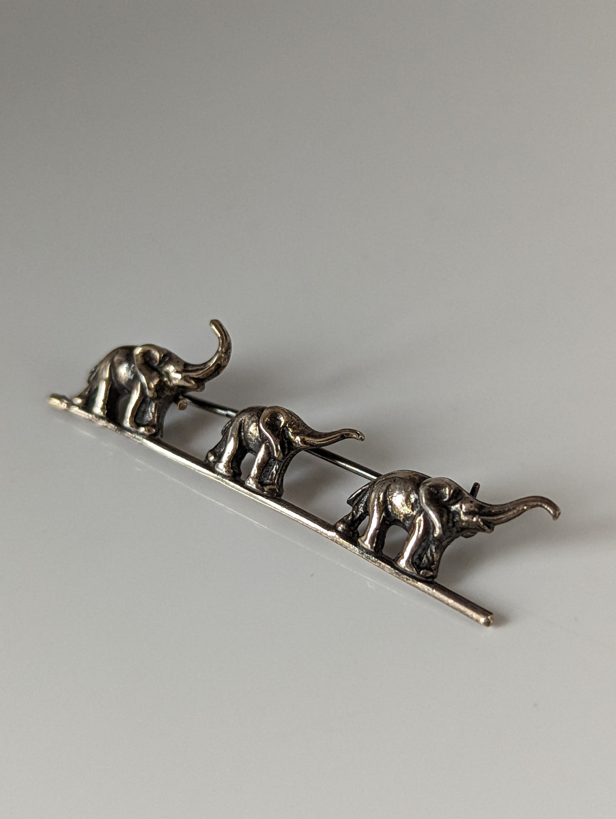 Silver Steed Elephants Silver Brooch