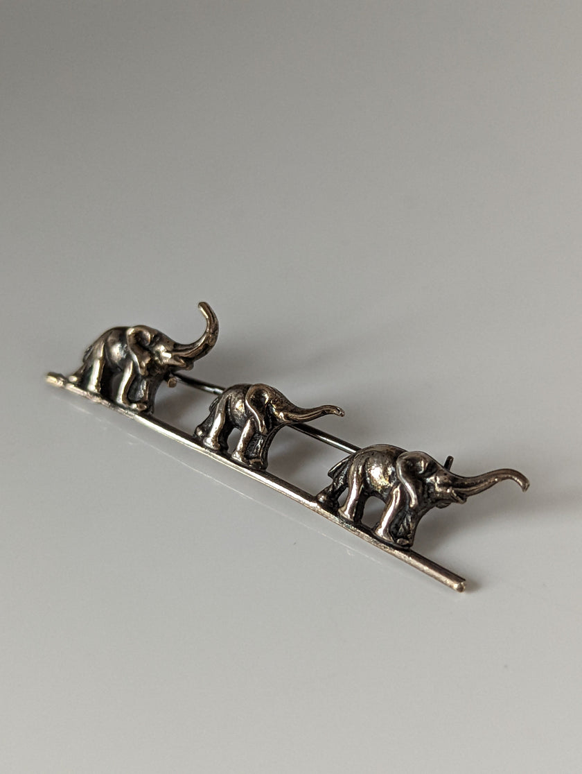 Silver Steed Elephants Silver Brooch
