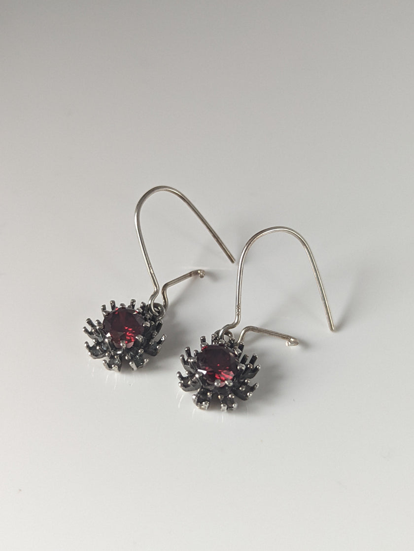 Silver Steed Red Crystal Sunflower Dropped Earrings