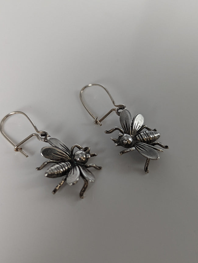 Silver Steed Bee Dropped Earrings