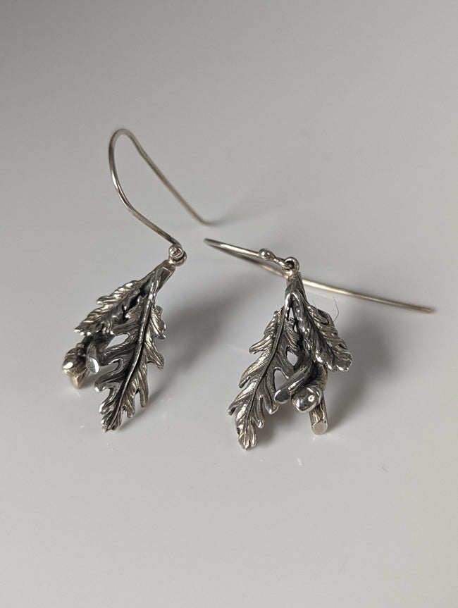 Silver Steed Acorn, Oak Leave Dropped Earrings