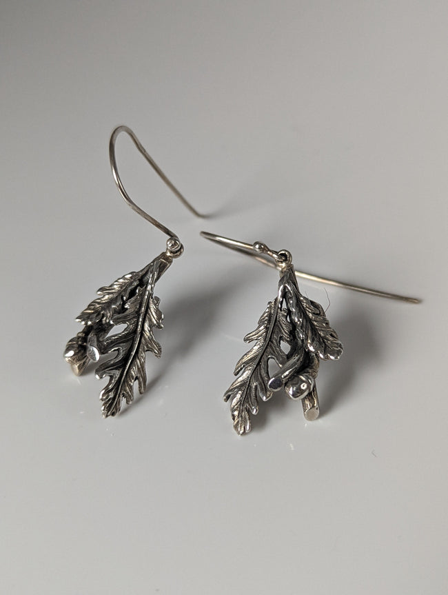 Silver Steed Acorn, Oak Leave Dropped Earrings