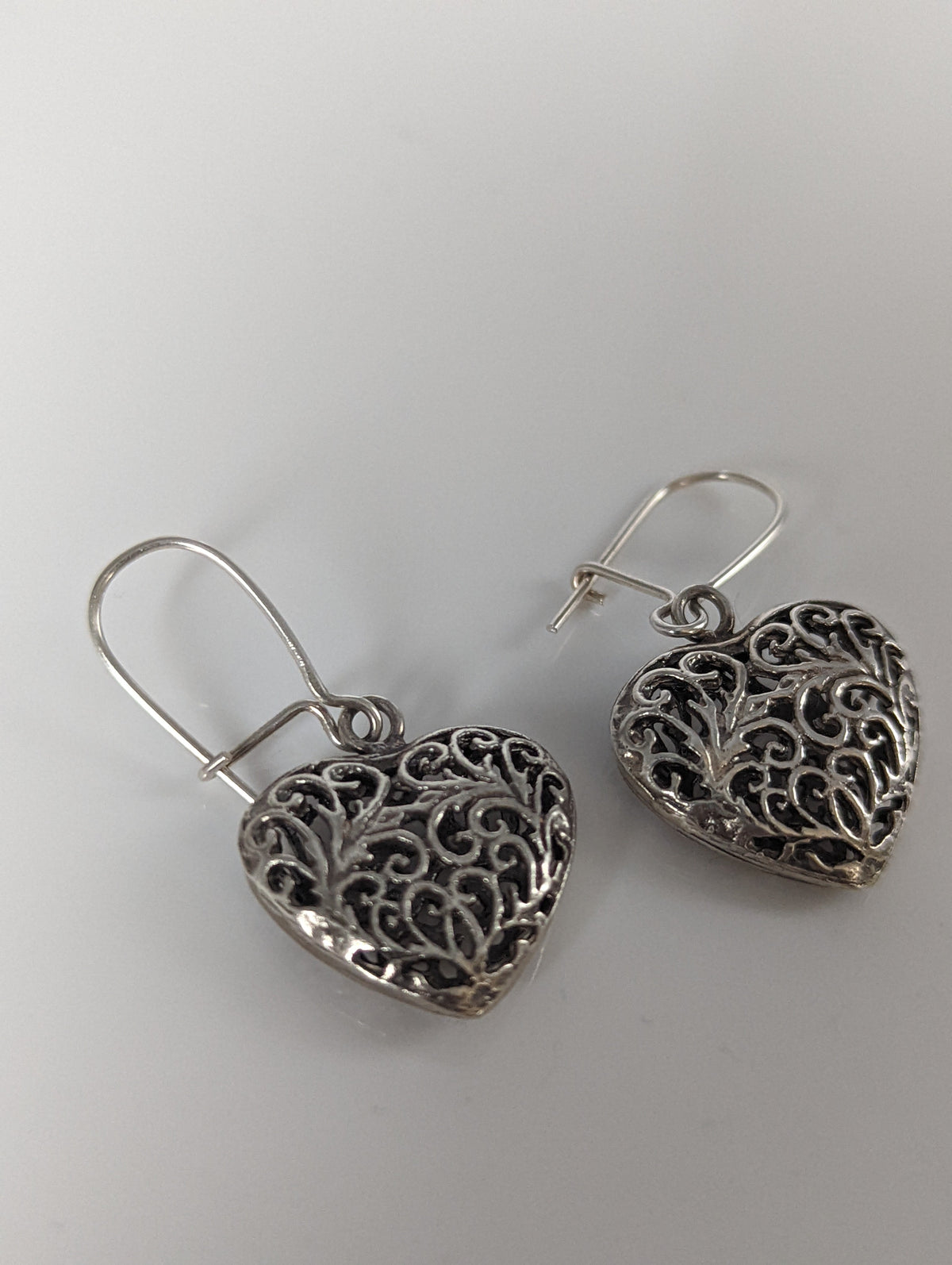 Silver Steed  Filigree Heart Dropped Earrings