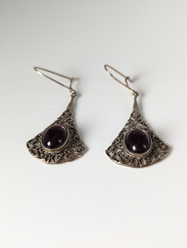 Pendientes colgantes morados de filigrana vintage Silver Steed