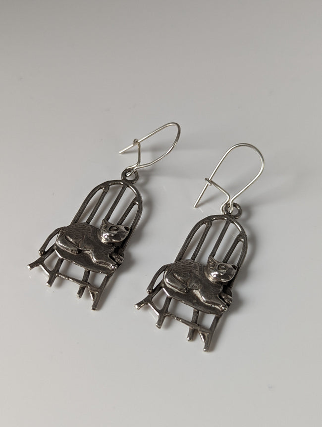 Silver Steed A Cats Chair Dropped Earrings