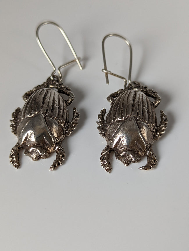 Silver Steed Scarab Dropped Earrings