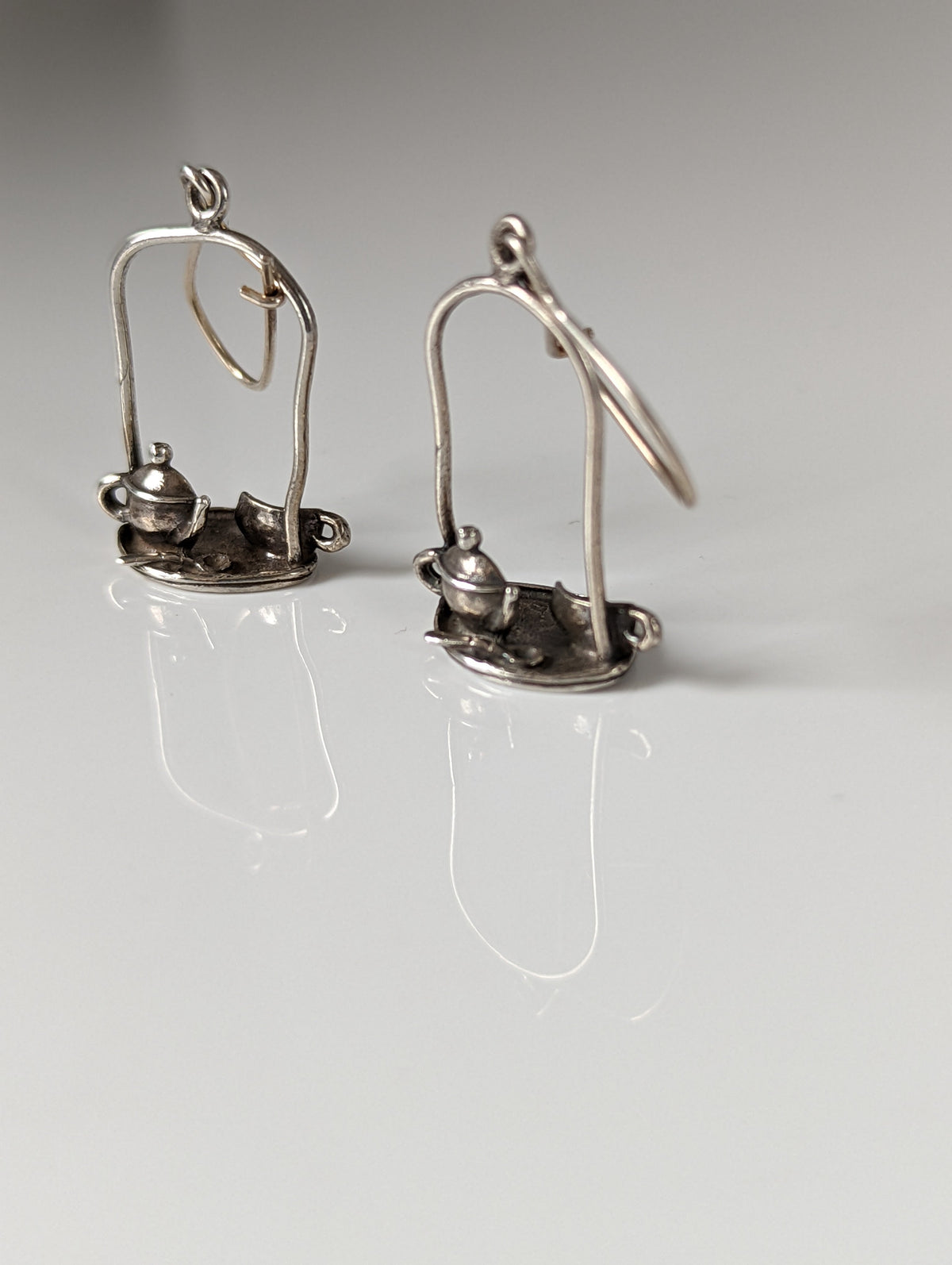 Silver Steed Swinging Tea Set Dropped Earrings