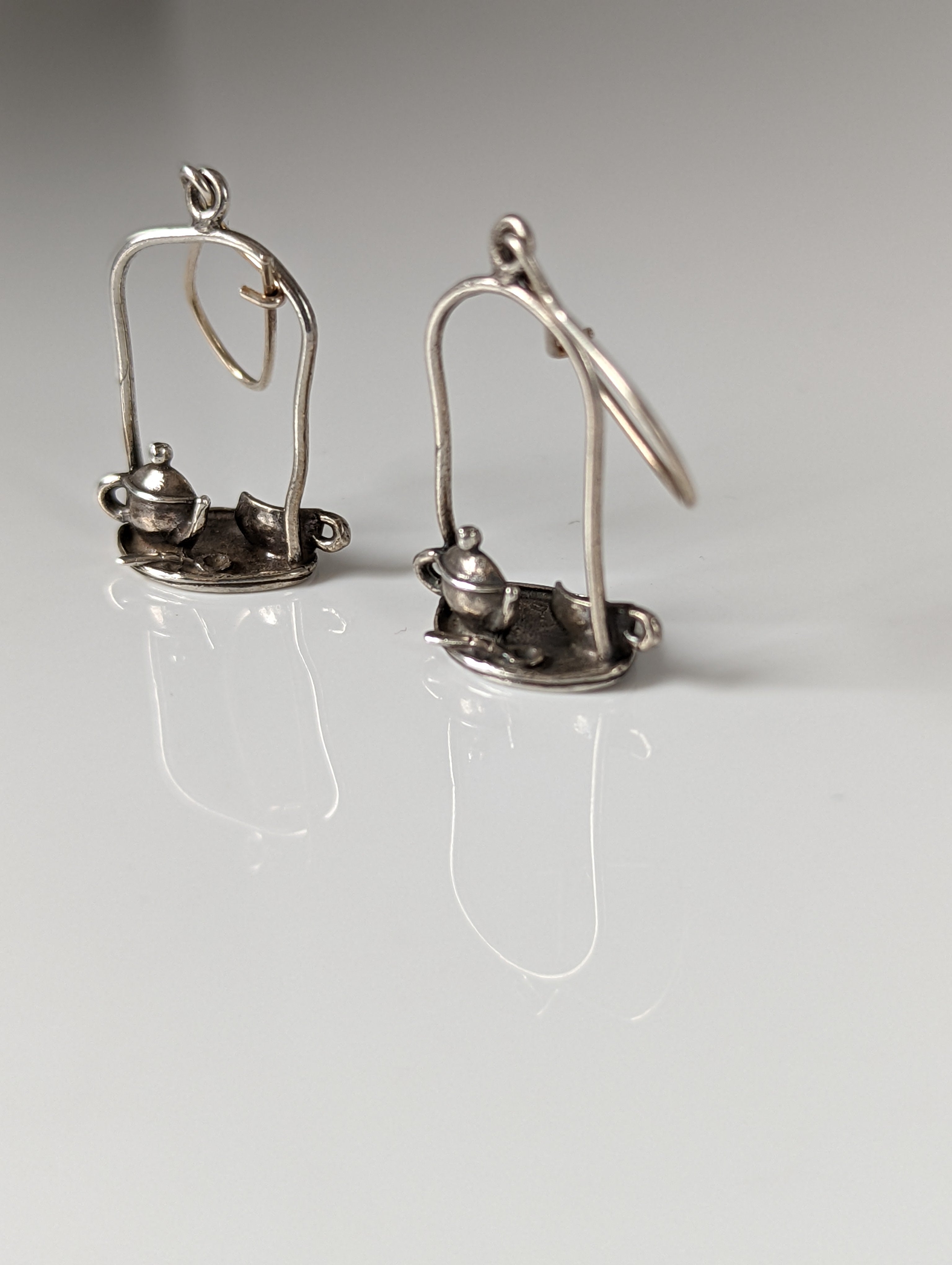Silver Steed Swinging Tea Set Dropped Earrings