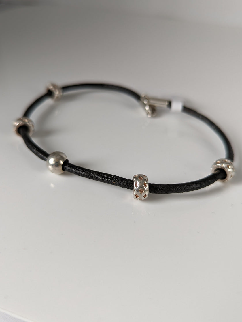 Silver Steed Silver Charms on Leather Cord Bracelet