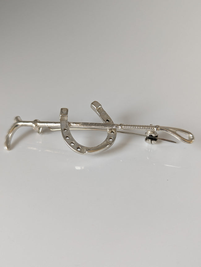 Silver Steed Shoe & Cane Silver Brooch / Stock Tie Pin