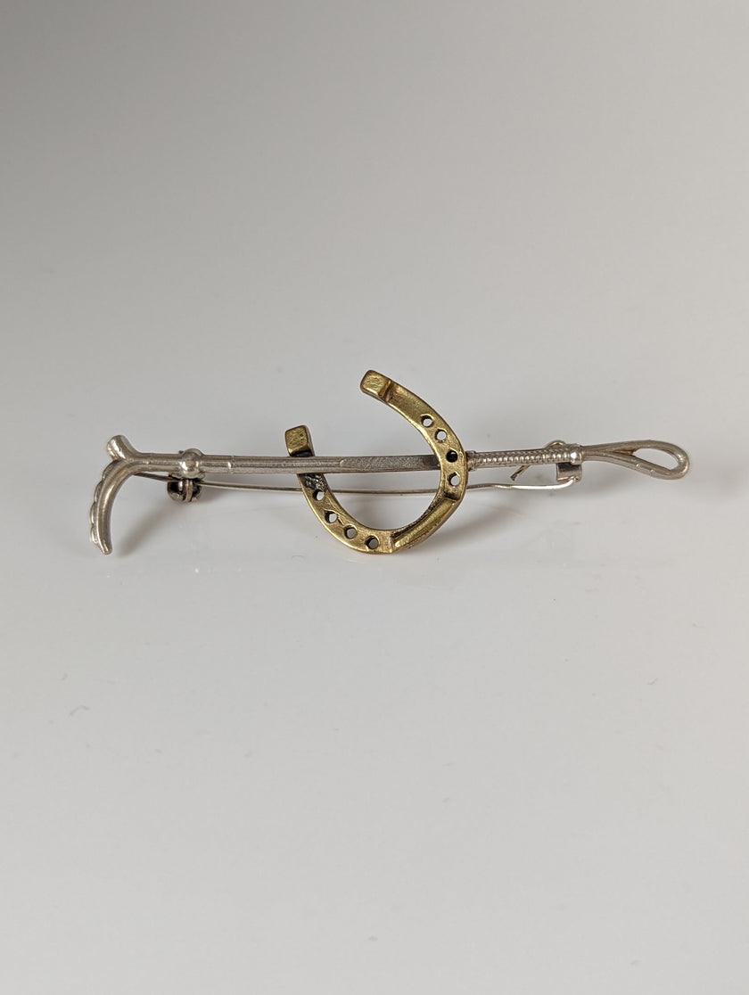 Silver Steed Shoe & Cane Gold Brooch / Stock Tie Pin