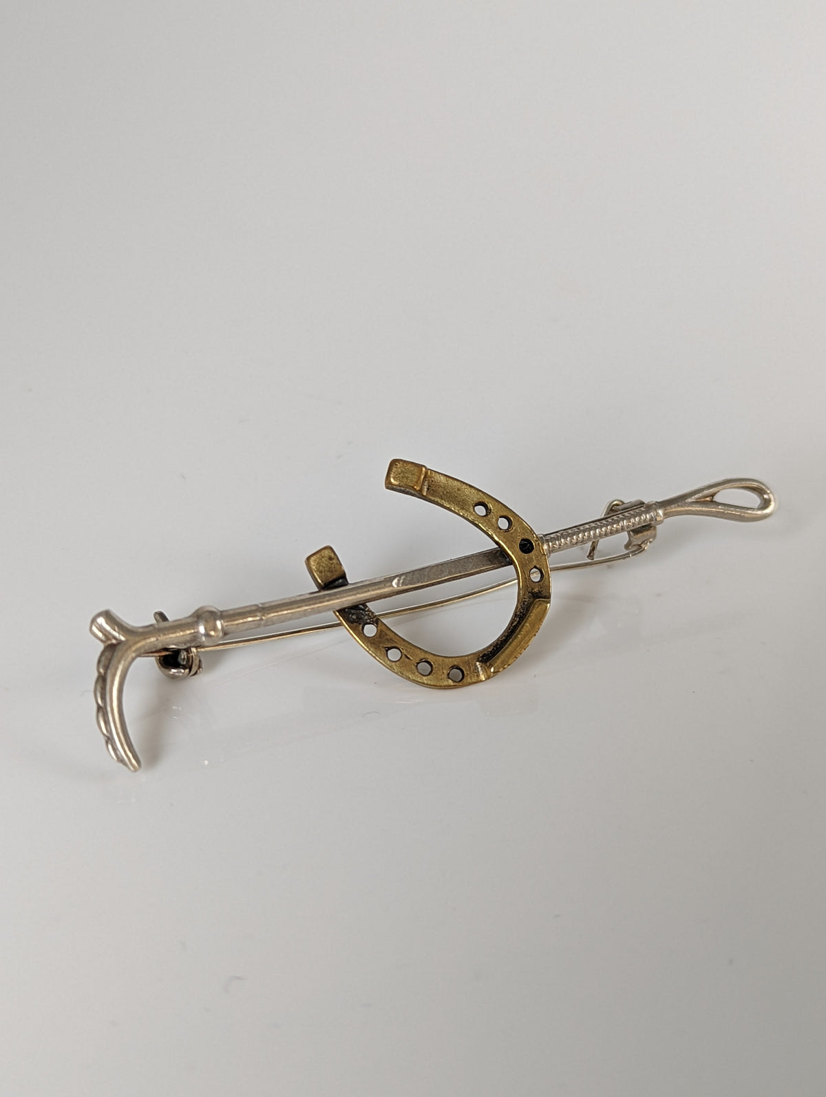Silver Steed Shoe & Cane Gold Brooch / Stock Tie Pin