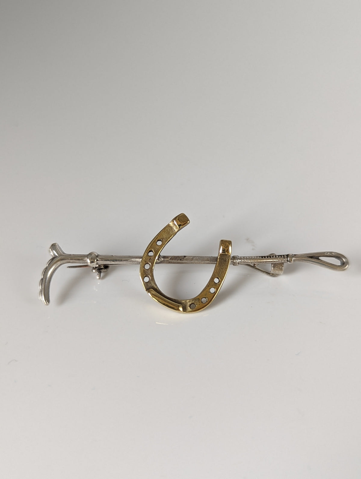Silver Steed Shoe & Cane Gold Brooch / Stock Tie Pin