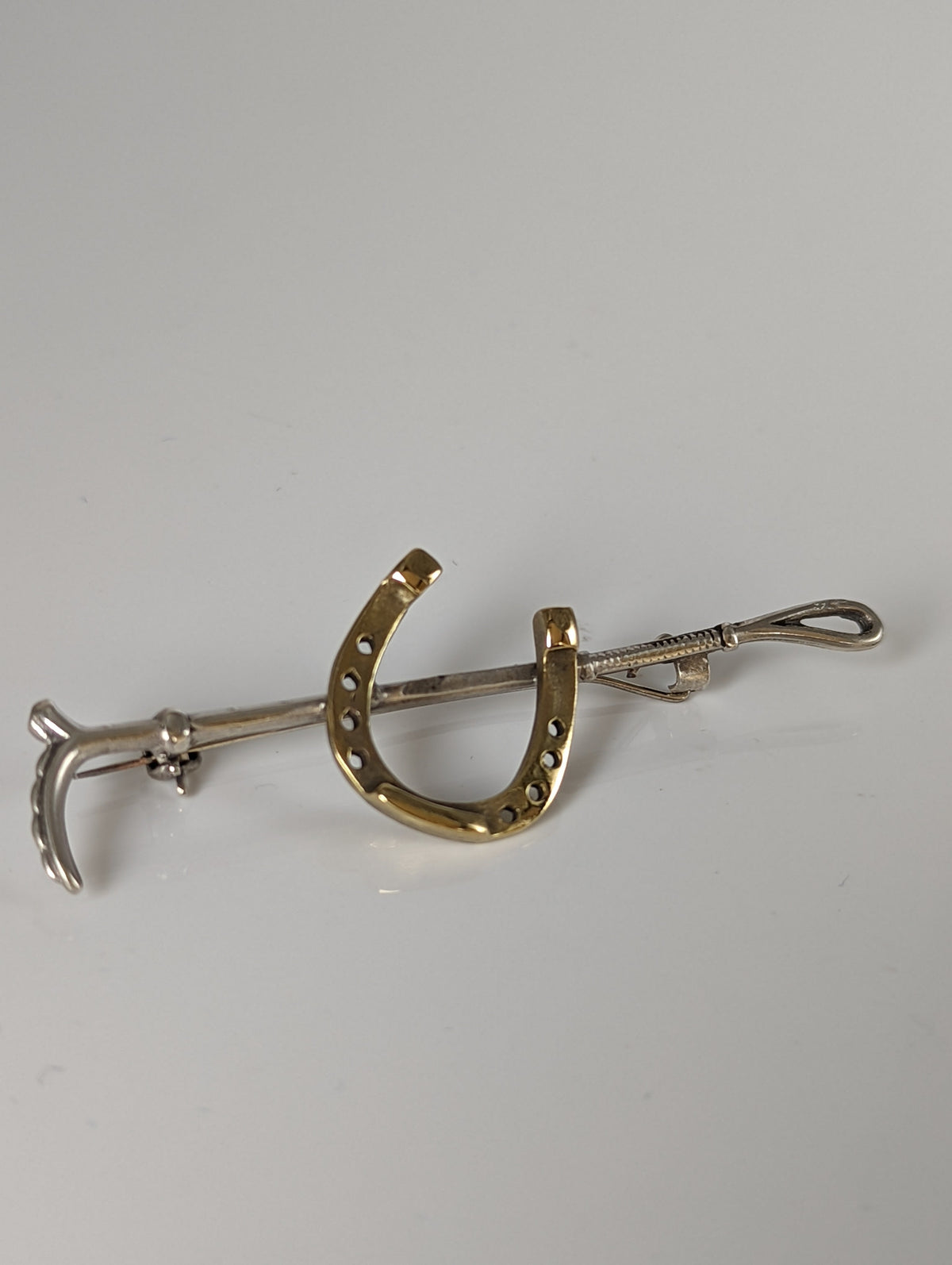 Silver Steed Shoe & Cane Gold Brooch / Stock Tie Pin