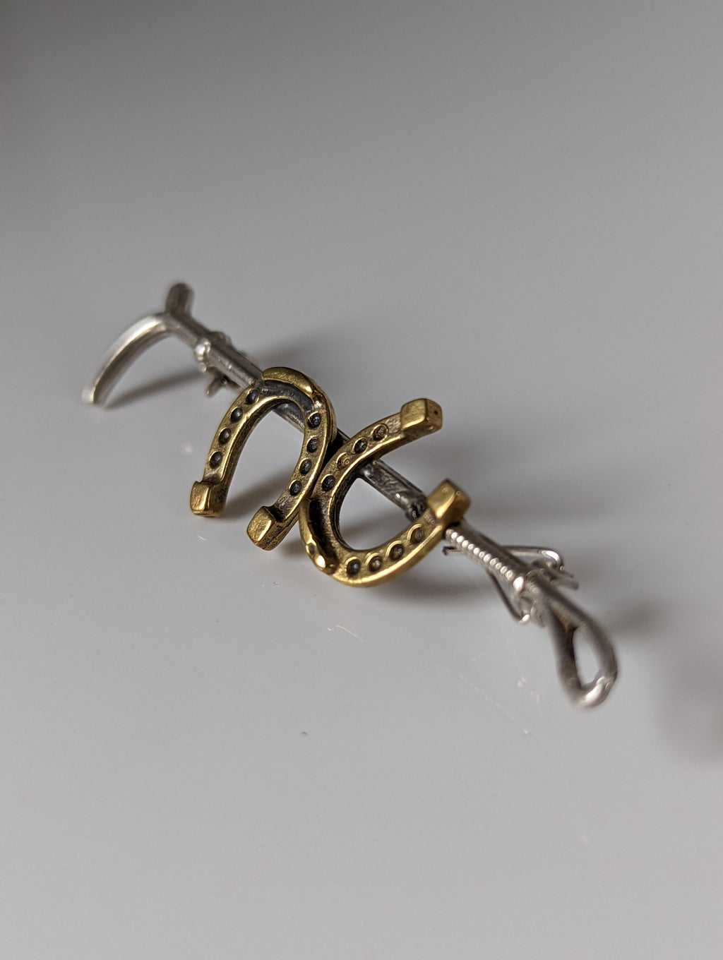 Silver Steed Double Shoe and Cane Brooch / Stock Tie Pin