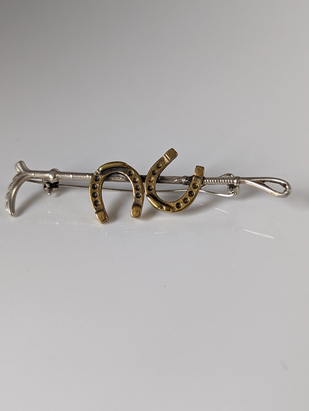 Silver Steed Double Shoe and Cane Brooch / Stock Tie Pin