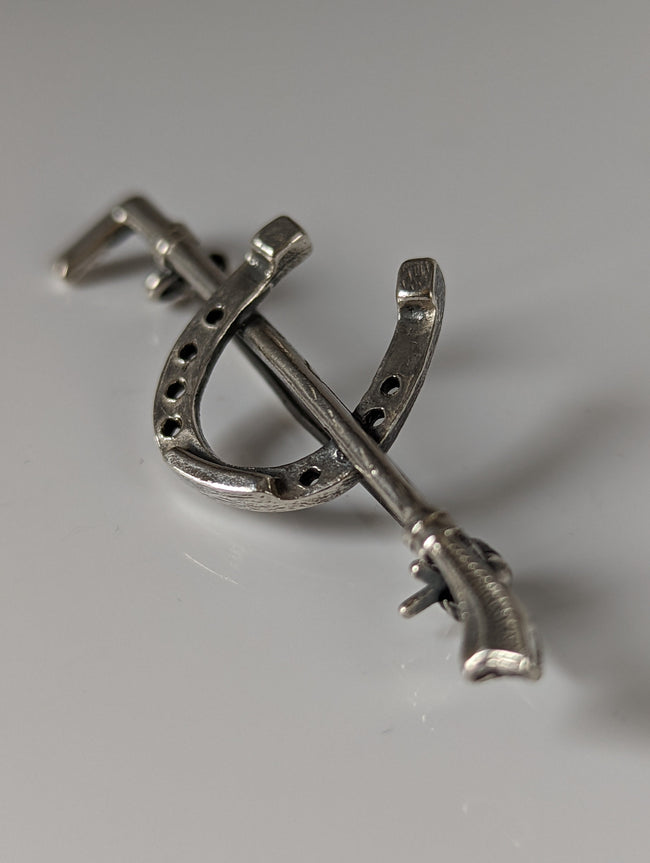 Silver Steed Shoe & Cane Silver Brooch / Stock Tie Pin