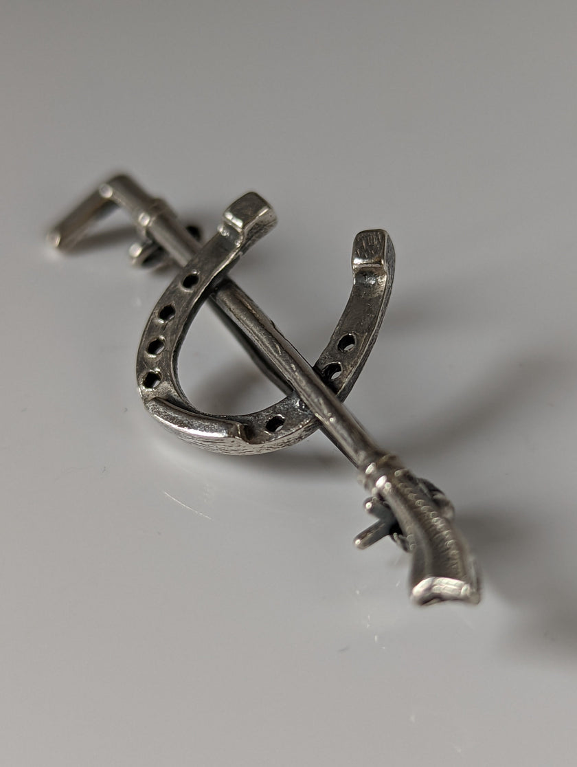 Silver Steed Shoe & Cane Silver Brooch / Stock Tie Pin