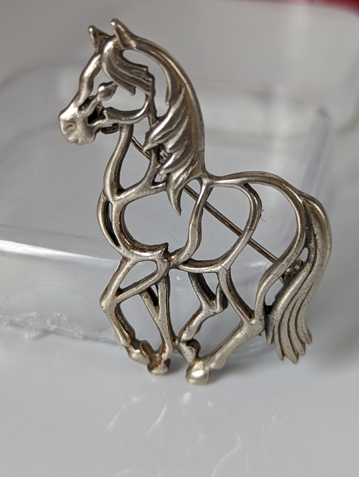 Silver Steed Elegant Piaffe Horse Silver Brooch / Stock Tie Pin