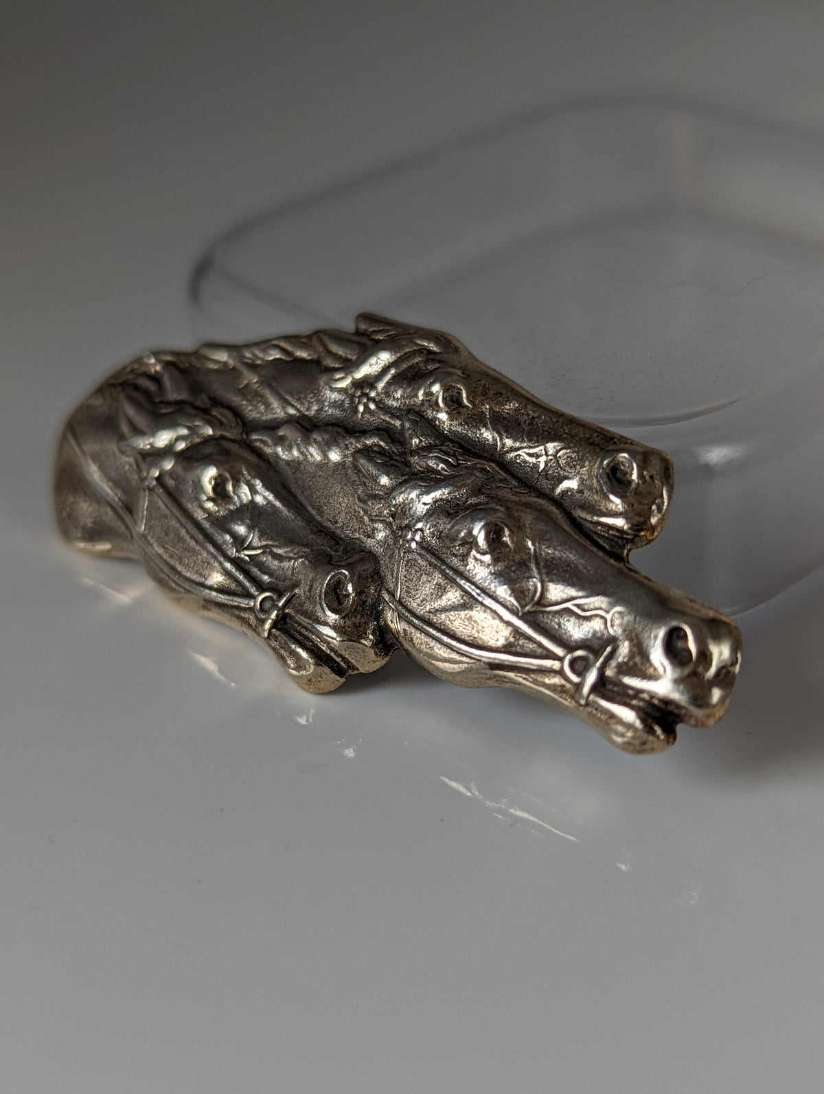 Silver Steed Three Head Racing Thoroughbreds Brooch / Stock Tie Pin