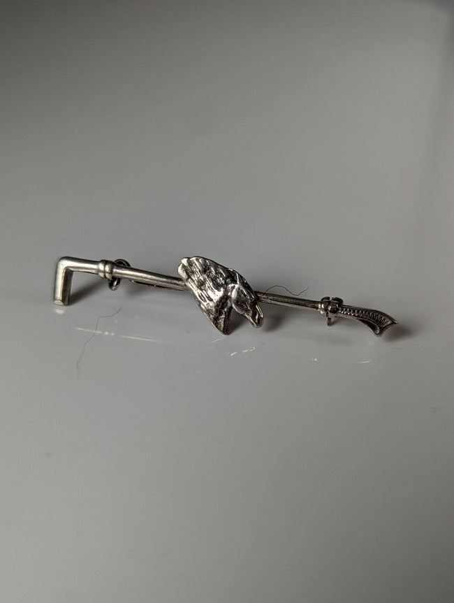 Silver Steed Horse & Cane Brooch / Stock Tie Pin
